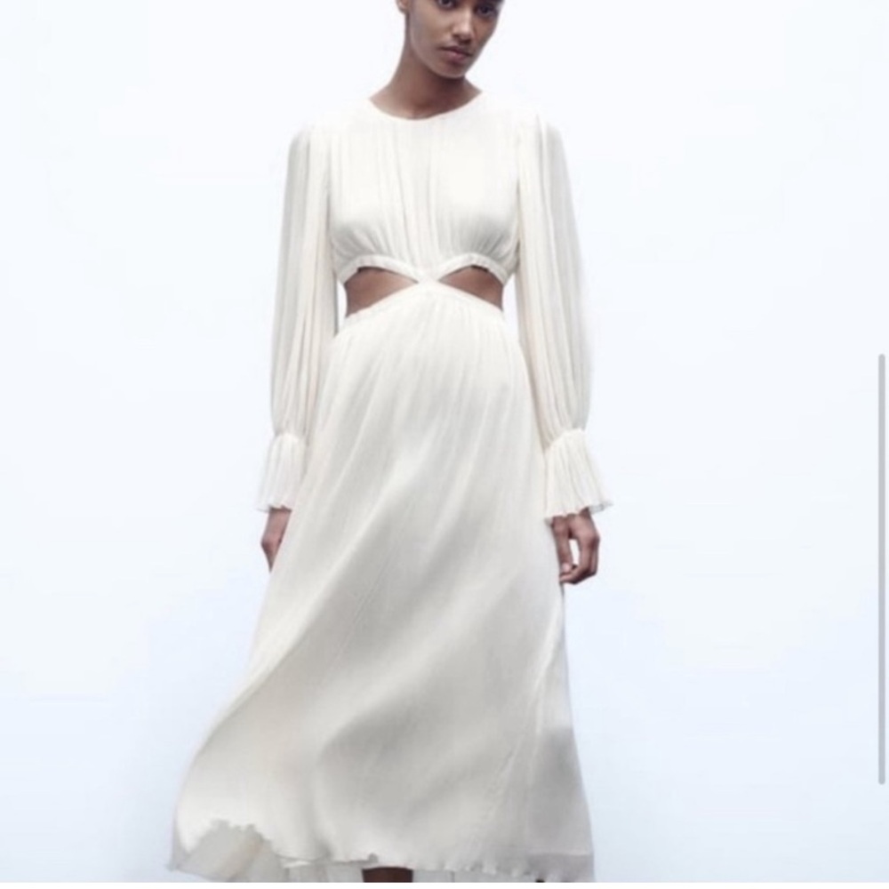 Elegant Cream Long Sleeve Dress Zara